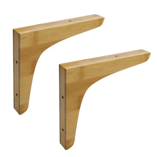 Antrader 2PCS Wooden Shelf Brackets,Solid Wall Mount Wood Shelf Bracket,Wood Triangle Bracket,L Shape Shelf Holders Include Mounting Screws,14.5*12.3*2cm,Light Brown - color: Light Brown, size: 5.71"×4.84"×0.79",2pcs