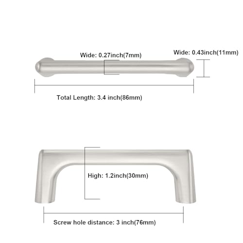 Asidrama 10 Pack 3 Inch(76mm) Brushed Satin Nickel Cabinet Pulls Cabinet Handles Cupboard Handles Kitchen Cabinet Hardware for Cupboard Drawer Pulls - color: Brushed Satin Nickel, size: 3" Hole Center, style: 10 Pack