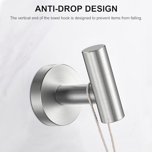 SetSail Towel Hooks for Bathrooms Screw-in 4 Packs Brushed Nickel Bathroom Towel Hook Wall Mounted Stainless Steel Shower Towel Hooks for Coat Hanging, Drill Hole - color: Silver