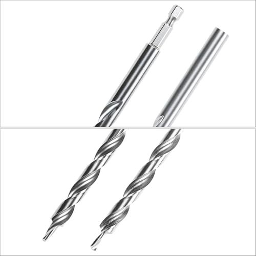 QWORK 4 Pieces 3/8 Inch Pocket Hole Drill Bit Set, 1/4 Hex & Round Shank with Depth Stop Collar for Manual Pocket Hole Guide Jig Master System