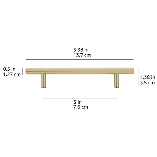 Amazon Basics Euro Bar Cabinet Pulls, Kitchen Drawer Handles, 5.38-inch Length, 3-inch Hole Center, 1/2-inch Diameter, Golden Champagne, 25-Pack - color: Golden Champagne, size: 5.38 in Length (3 in Hole Center)