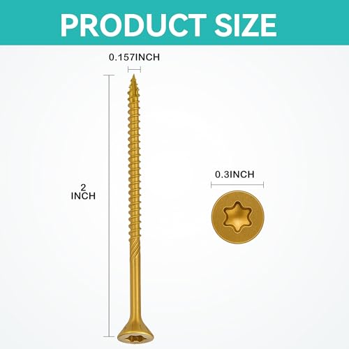 Wood Screws Yellow #8 × 2 inch Torx Star Drive Deck Screws Flat Head M4 × 50 Countersunk T25 Self Tapping Thread Cut 100pcs Carbon Steel Galvanized (100PCS/Small Box Yellow) - color: Yellow, size: #8×2