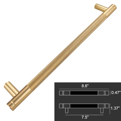 30 Pack 7 1/2 Inch 192 mm Gold Cabinet Handles Cabinet Pulls Aluminum Handles Knurled Drawer Pulls Oxidation Finish with Diamond Pattern 8.6" Length (7.5" Hole Center) - color: PGold, size: 7 1/2 Inch