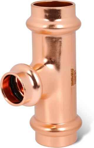 (WDAISY 5 Pack) Industrial-Grade 3/4" × 3/4" × 1/2" Copper Press Fit Tee – Press Fitting, Heavy-Duty Copper Tee, LBP Design, Press Fitting for Copper Tube, Plumbing Connector, Pipe Repair - size: 3/4" × 1/2" × 3/4" Copper Press Reducing Tee – 5P