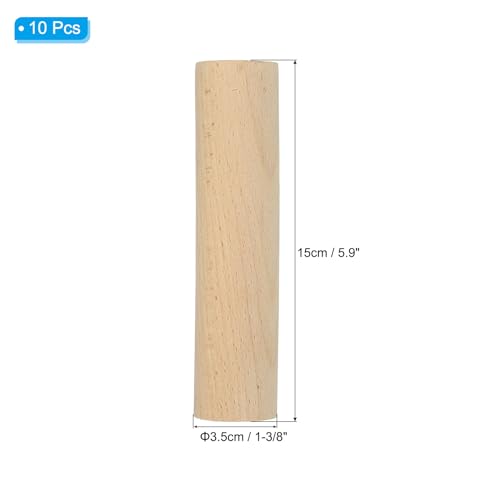 PATIKIL 1-3/8 x 6 Inch Dowel Rods Wood Sticks Unfinished Round Dowels 10pcs - size: 1-3/8"x 6"