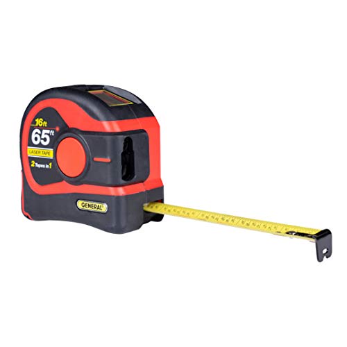 General Tools LTM2X Laser Tape Measure 2-in-1, 65 Ft Laser Measure and 16 Ft Tape Measure with Large, Easy Read Backlit Digital Display, Red (LTM2X-RD-Q)