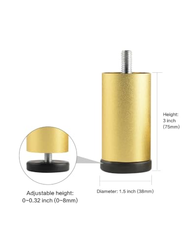 4 Pack Gold Furniture Legs 3 Inch Dresser Support Feet Metal Cabinet Adjustable Legs Replacement M8 Screw in Aluminum Alloy Cylinder Couch Risers - color: Gold, size: 3 inch(4pcs)