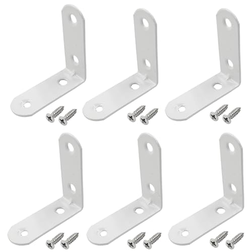 White Corner Brace L Bracket, 20 Pcs, 1.9" x 1.9" x 0.73" | 50 x 50 x 1.5mm, Iron Right Angle Brackets, Metal Joint, For Tables, Furniture, Shelves, With Screws - style: 1.9" - 50mm