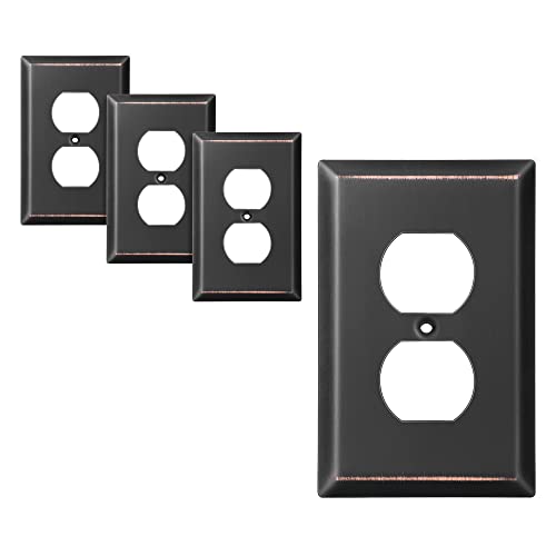 DEWENWILS 4 Pack Duplex Wall Plate, Aged Bronze Outlet Cover | 4 Pack, Mid Size 4.92" x 3.14", Metal Wall Plates for Electric Outlet, GFCI, Dimmer Switch, Toggle Switch - color: Aged Bronze, size: 1-Gang Duplex, 4 Pack