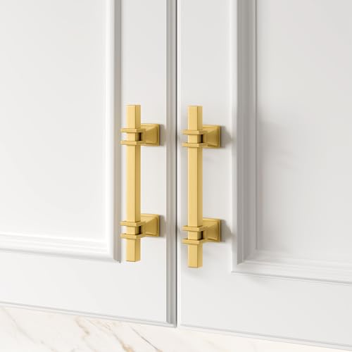 Haliwu 10 Pack 3-3/4 Inch Gold Cabinet Handles Brushed Brass Drawer Pulls - color: Matte Gold, size: Hole Center Spacing：96mm (3-3/4 inch)