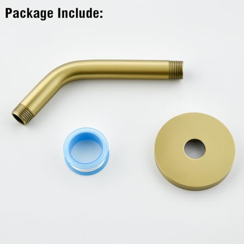 RANDOM Shower Arm with Flange,Gold 6 Inches Wall Mount Angle Shower Head Extension Arm For Fixed Shower Head Stainless Steel,Brushed Gold.RD91018-6BG - color: 6″ Brushed Gold(Round Flange)