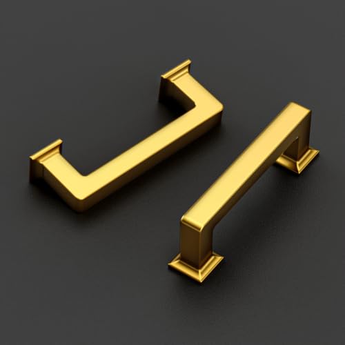 Amerdeco 10 Pack Heavy Duty Solid Zinc Alloy Vibrant Brushed Moderne Brass Cabinet Pulls 3" Hole Centers(76mm) Polished Brass Handles Suitable for Kitchen Bathroom Drawers and Furniture Handles 3818 - color: Vibrant Brushed Moderne Brass, size: 3" Hole Ce