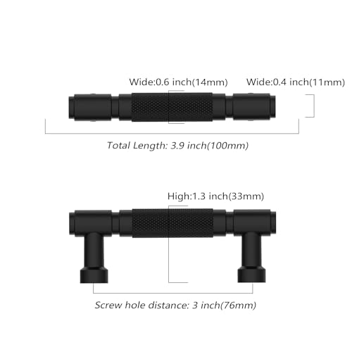 Asidrama 10 Pack 3 Inch(76mm) Matte Black Cabinet Pulls Knurled Kitchen Cabinet Handles, Cabinet Pulls Kitchen Cabinet Hardware for Cupboard Drawer Pulls - color: Matte Black, size: 3" Hole Center, style: 10 Pack