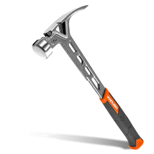 VANQUISH Framing Hammer 17oz One Piece Forged Straight Claw Hammer with Smooth Face & Shock Reduction Grip, Claw Hammer with Magnetic Nail Holder Side Nail Puller, 0628 - size: 17oz Smooth Face