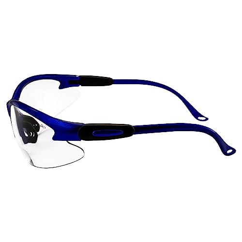 Global Vision Contender Bifocal Safety Glasses Blue Frame Clear Lens ANSI Z87+ for Men and Women Magnifying Reader 1.0 to 2.5 - size: 1.00
