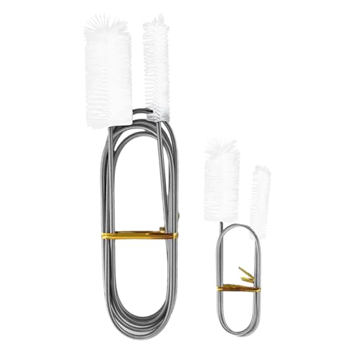 2pcs Flexible Long Drain Brush Set, Hose Pipe Stainless Steel Nylon Bristles Brushes with Dual Heads Tube Cleaner Brush for Kitchen, Sink, Drain Pipe, and Pipe Cleaning Tool - color: White