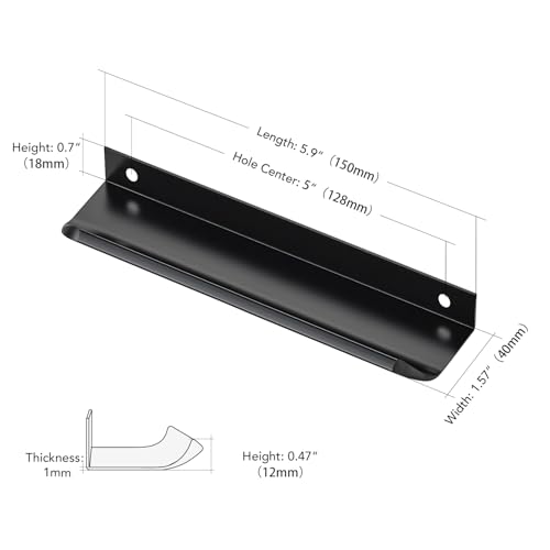 Matte Black Cabinet Handles Finger Edge Pulls 5.9 Inch CC 10 Pack - color: Matte Black, size: 150mm/5.9" Overall Length