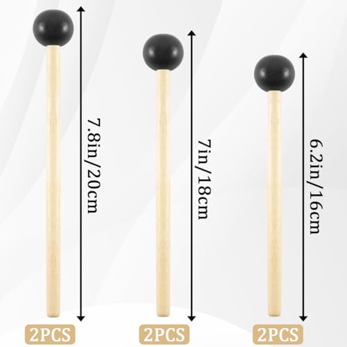 6 Pcs Xylophone Mallets Drum Mallets, with Rubber Head and Handle Percussion Mallets Set Tongue Drum Bell for Tongue Drum or Keyboard Music Graduation Present (3 Pair)