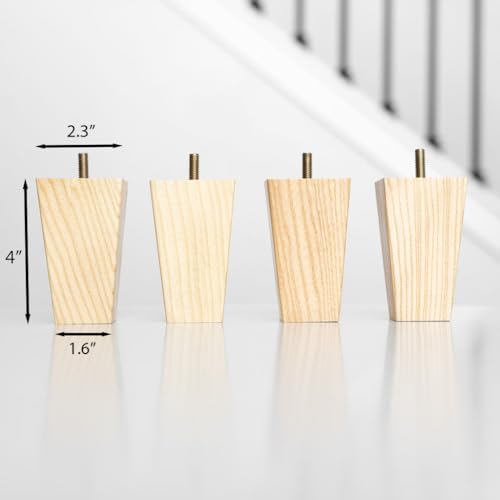 Airy Abode Premium Ash Wood Square Furniture Legs (Full Install Kit) - Pick Your Size and Color - color: Natural Ash Wood, size: 4 Inches