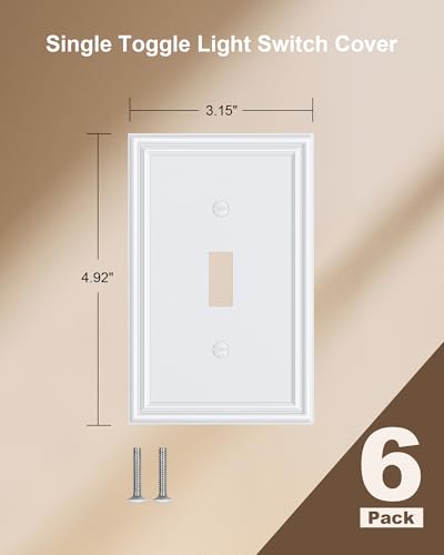 6-Pack Zinc Alloy Single Toggle Light Switch Cover Plate, Solid Wall Plate - color: Pure White, size: 1 Toggle 6PK