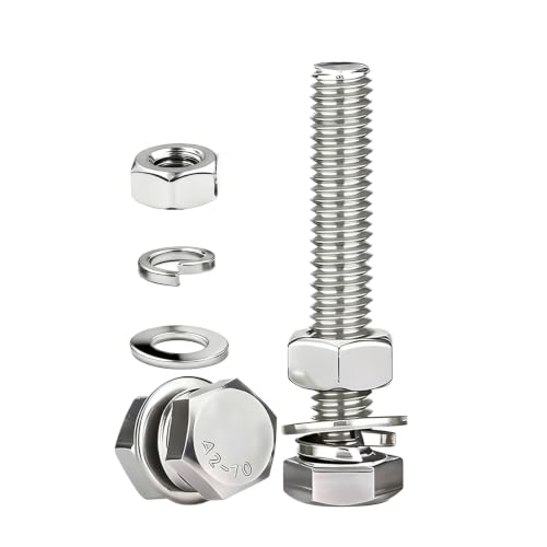 (4sets) 3/8-16x4 Hex Head Assorted Bolts, Nuts, Flat & Lock Washers, 304 Stainless Steel Hex Screws Nuts and Bolts Assortment Kit,Fully Threaded - size: 3/8-16x4