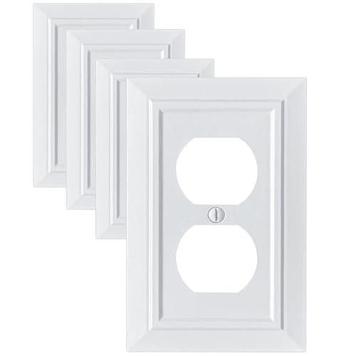 Classic Architecture Wall Plates,Light Switch covers, Electrical Outlet Covers, Duplex receptacle wall plates,Mid Size Bamboo Fiber Material Switch plates Pure White (1 Gang Duplex 4PK)