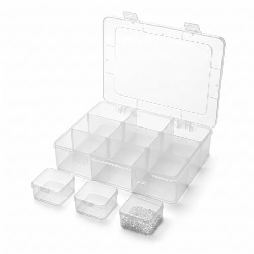 9 Grids Bead Organizer with Adjustable Dividers, 2.28"x1.92" Each Grid, Plus 3 Mini Storage Box for Jewelry, Fishing Hooks, Arts & Crafts, Office Supplies - color: Clear-M
