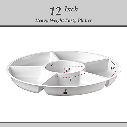 Plasticpro 6 Sectional Round Plastic Serving Tray/Platter (2, White) - color: White