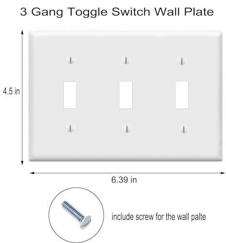 Toggle Light Switch Wall Plates 3-Gang Switch Electrical Cover Plate Unbreakable Thermoplastic Faceplate, White (6 Pack) - color: Tripe Toggle, size: 6 Pack