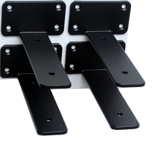 2 Pack - 6 inch Black Hidden L Shelf Bracket (1/5 Inch Thicked) Iron Floating Shelf Brackets Rustic Industrial Metal Brackets for Shelf Support - size: 6 Inch, style: Black 2 Pack