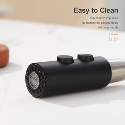 TIORIY Metal Kitchen Faucet Spray Head Replacement, Stainless Steel Pull Down Kitchen Faucet Head with 15 Adapters, 2 Functions Kitchen Faucets Nozzle, Black - color: Matte Black