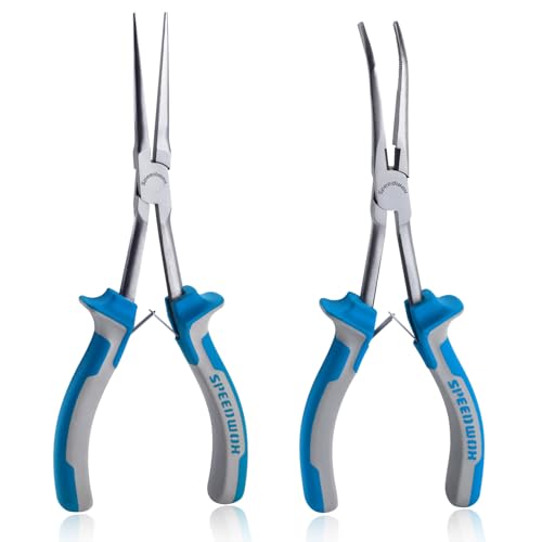 SPEEDWOX Long Reach Bent & Needle Nose Pliers with Smooth & Serrate Jaw - style: 2PCS Needle Nose Pliers
