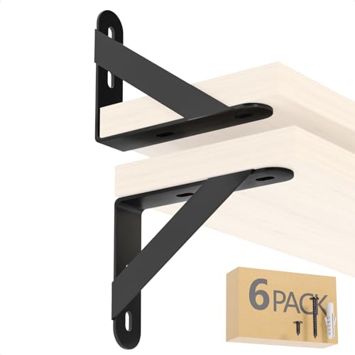 4x3 Shelf Brackets 6 Pack Wall Mount Includes Screws Anchors (Black) - color: Black, size: 4"x3" (6 PACK)