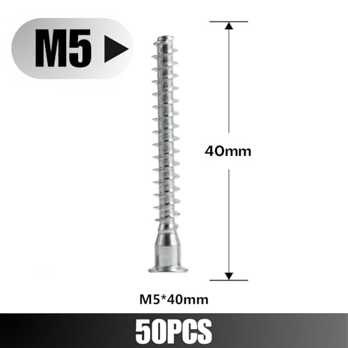 Confirmat Screws, M5 x 40mm 50 PCs, Hex Socket Drive Countersunk Furniture Connecting Self-Tapping Screw Set Carbon Steel Zinc Plated - color: Silver, size: M5x40mm