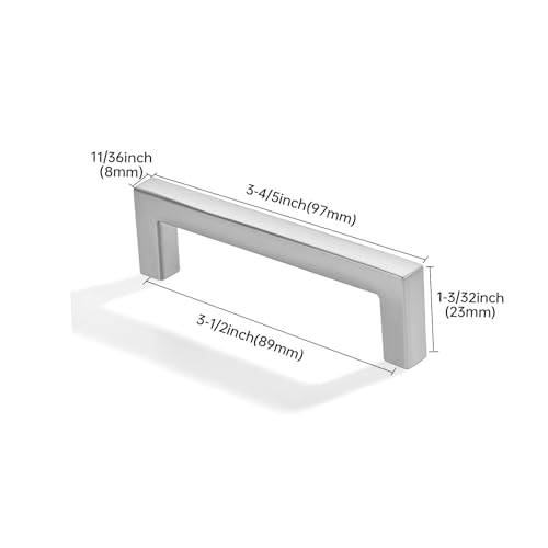 khtumeware 10 Pack 3-1/2 inch(89mm) Hole Center Brushed Nickel Cabinet Pulls Solid Heavy-Duty Square Cabinet Handles Drawer Pulls Kitchen Cabinet Hardware Kitchen Handle - color: Brushed Satin Nickel, size: 3-1/2 inch(89mm) hole center