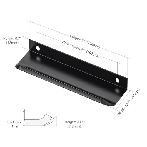 Matte Black Cabinet Handles Finger Edge Pulls 5 Inch CC 10 Pack - color: Matte Black, size: 128mm/5" Overall Length
