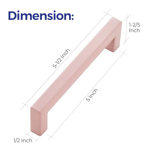 Ravinte Pink Square Cabinet Handles Drawer Pulls,5 Inch,30 Pack | Screws Included, Stainless Steel, Square Bar Grip, Easy Install, Kitchen Cabinet Hardware, For Cupboards, Drawers, Dressers - color: Pink