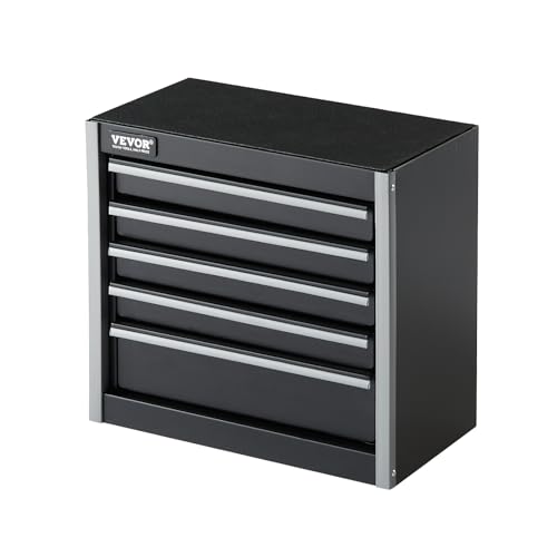 VEVOR Metal Tool Box, 8.6-inch, Portable Metal Tool Box with 5 Drawers, Small Tool Chest with EVA Liners and PP Feet Pads, Heavy-Duty Steel With Ball Bearing Opening and Powder Coated Finish, Black - size: 5 Drawers-Black