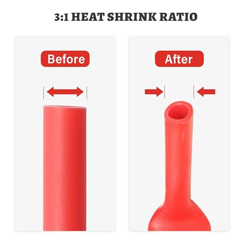 RED WOLF Waterproof Red and Black Heat Shrink Tubing Kit 270PCS, 3:1 Shrinkage Ratio, Adhesive Lined Electrical Cable Harness Heat Shrink Tube Marine Grade for Wire Wrap Connection Insulation
