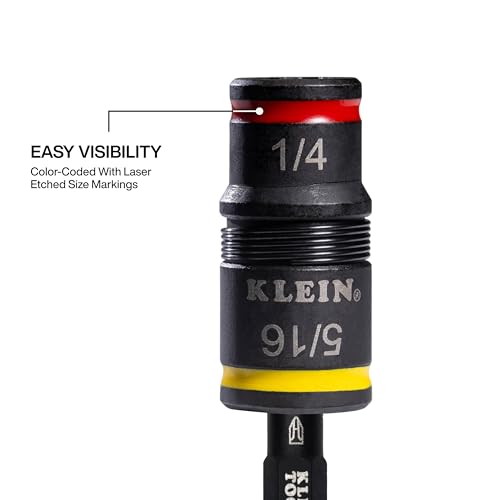 Klein Tools 32931 3-in-1 SAE Impact Socket Set, 1 Flip Socket with 1/4 and 5/16 Nut Driver Sizes and 1/4-Inch Bit Holder, Impact Rated 2-Inch Shaft - color: 3-in-1