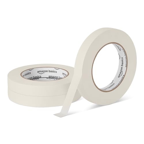 Amazon Basics Masking Tape, Hand-Tearable Painters Tape, Rubber Adhesive, 0.7 Inch x 60 Yard, Beige, 3 Rolls - size: 0.7 inch x 180 feet