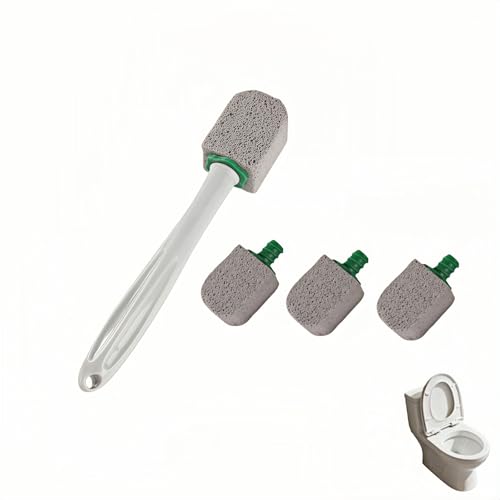 Pumice Toilet Brush Scrubber with 9.5” Handle - 1 Scrubber + 4 Pumice Stones - Remove Hard Water Stains, Rust & Lime from Toilet, Tub, Tile, Grill & Pool - No-Scratch, Easy Grip