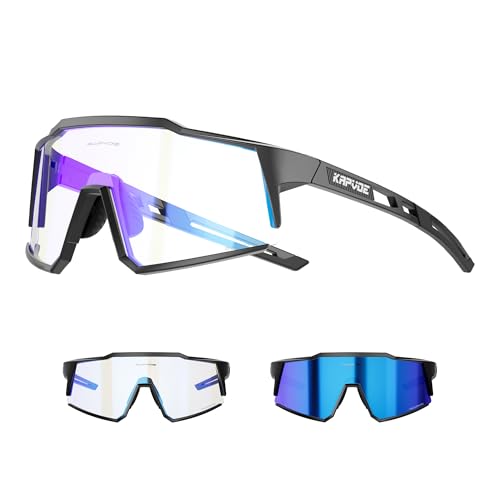 KAPVOE Photochromic Cycling Glasses Clear Mountain Bike Glasses K9022 - color: Black-photochromic-blue