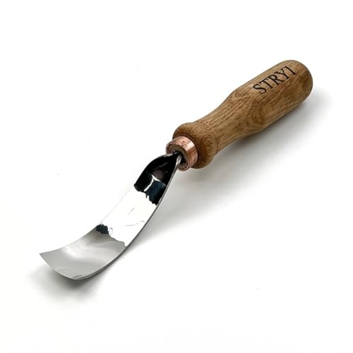 STRYI Profi #7 1in Profile Long Bent Gouge - Professional Sloping Wood Carving Chisel - High Carbon Steel 62 HRC - Hand Forged Tool for Background Clearing, Bowl & Relief Carving