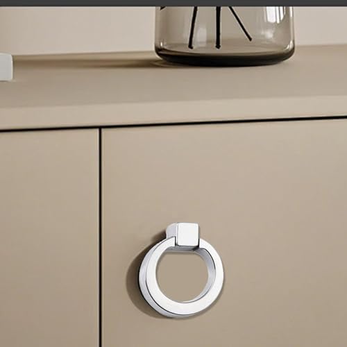 4Pcs Silver Zinc Alloy Cabinet Ring Knobs, Modern Round Drawer Pulls with Mounting Screws, Single Hole Dresser Handles for Kitchen Furniture, Wardrobe and Bathroom Hardware - color: Chrome