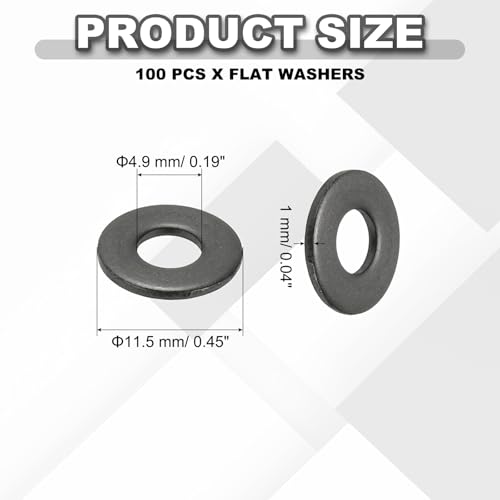 PATIKIL 8# Flat Washers 3/16" ID x 7/16" OD, 100 Pcs 304 Stainless Steel Metal Washers Black Electroplated Flat Gasket Spacer for Screws and Bolts, Black - size: 3/8 x7/16"ID x 3/4"OD
