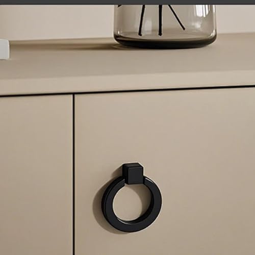4Pcs Matte Black Zinc Alloy Cabinet Ring Knobs, Modern Round Drawer Pulls with Mounting Screws, Single Hole Dresser Handles for Kitchen Furniture, Wardrobe and Bathroom Hardware - color: Matte Black
