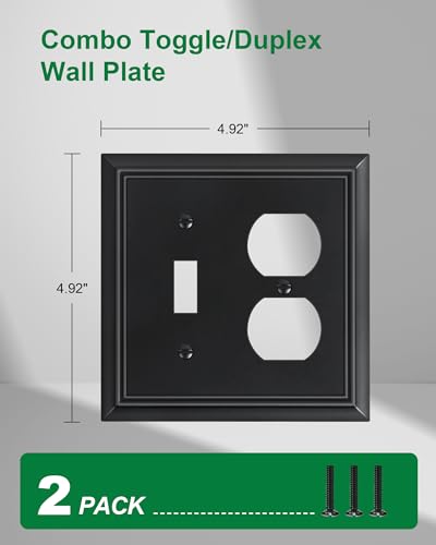 2-Pack Natural Bamboo Fiber Combo Toggle/Duplex Light Switch Cover Plate - color: Matte Black, size: 1 Toggle/1 Duplex 2PK