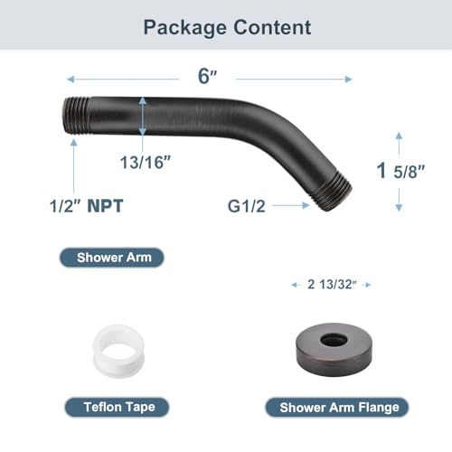 BRIGHT SHOWERS Brass Shower Arm with Flange 6 Inch Wall Mounted Shower Pipe Arm Extension for Fixed Shower Head and Handheld Showerhead, Oil-Rubbed Bronze - color: Oil Rubbed Bronze, style: Basic 6 Inch