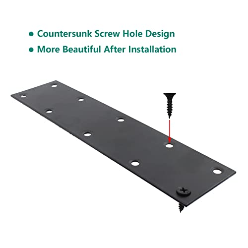 4 Pack Flat Straight Brace Brackets, ULIFESTAR Black Stainless Steel Mending Bracket Plate Metal Shelf Support Fixing Joining Plate for Furniture,Wood,Shelves,Cabinet with Mounting Screws - size: 200 x 48 x 2 mm